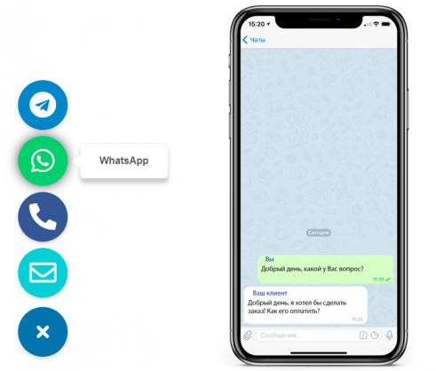 WhatsApp chat button widget preview for a website